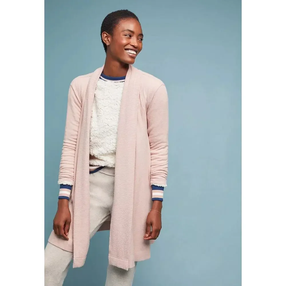 Anthropologie COA Cozy Brushed Fleece Cardigan Sweater Blush Pink - Picture 1 of 7